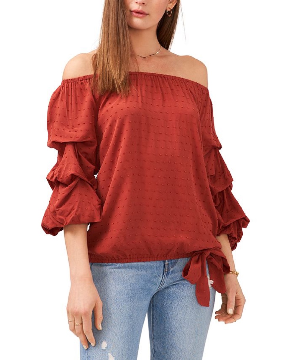 Vince Camuto Plus Size Off Shoulder Bubble Sleeve Top Rust 1X